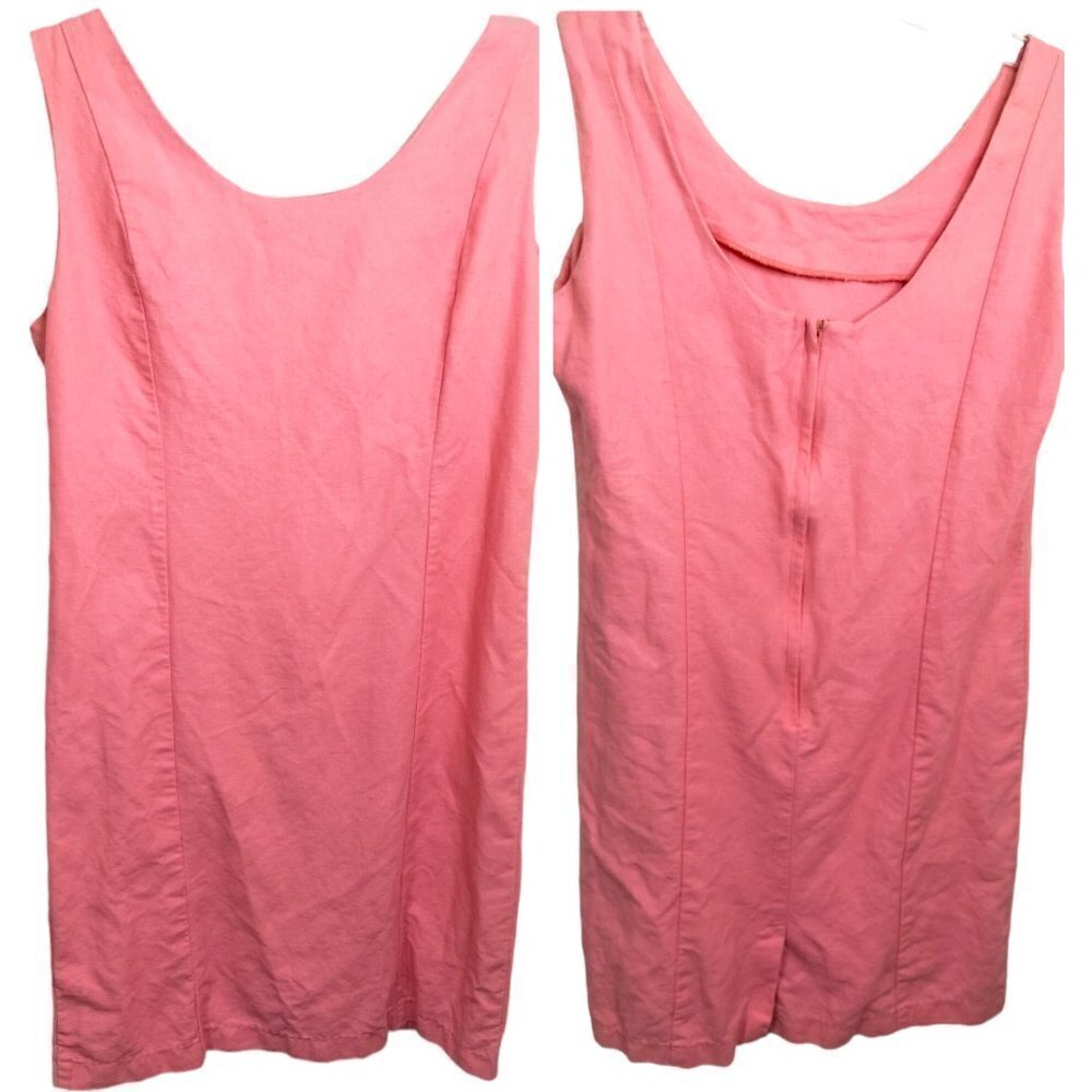 1022) Scenario Salmon Rich Linen blend Knee Length Sleeveless Shift Dress Size 8